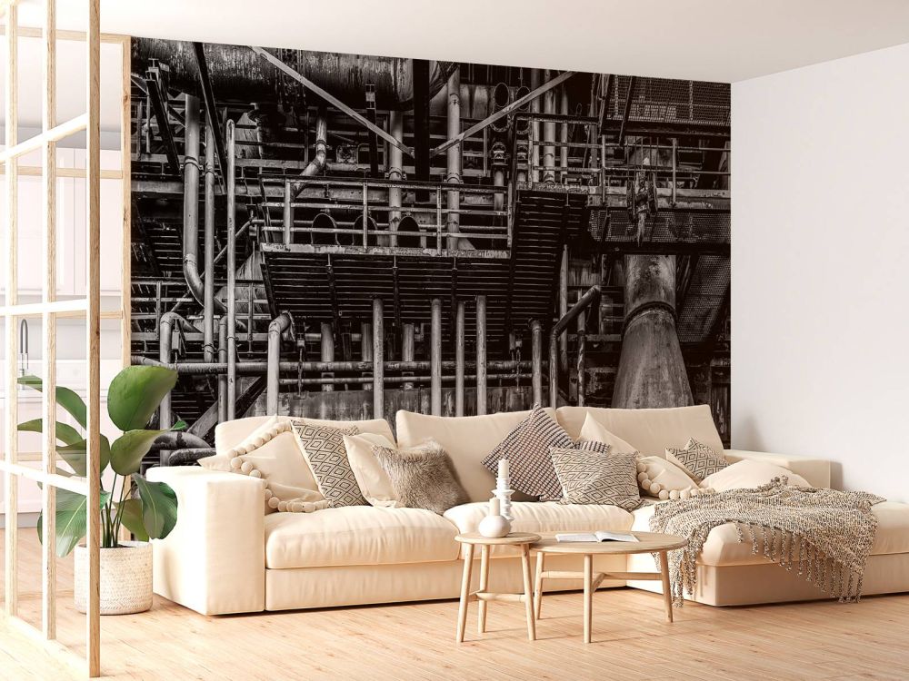 Oude industriële fabriek in zwart wit