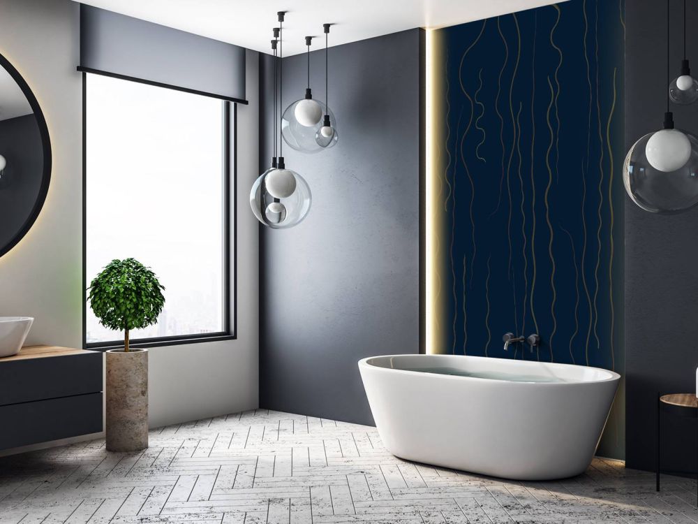 Organische lijnen gras midnight blue