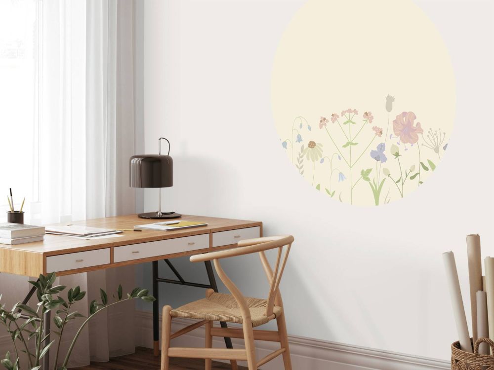 Bloemenveld beige, oud roze, groen en lila