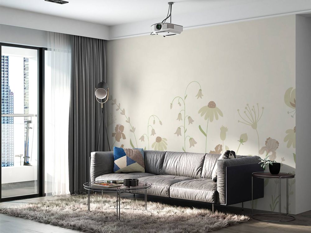 Bloemenveld hoog beige met oud roze