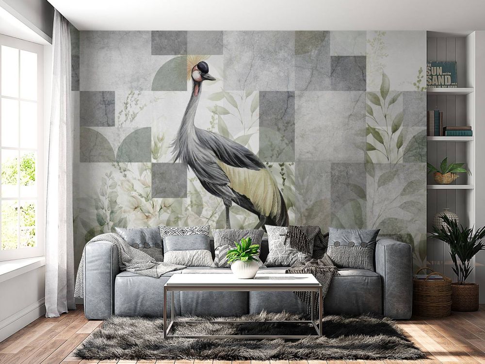 Kraanvogel tussen de bladeren