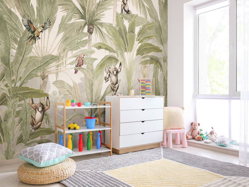 Jungle met apen en papegaaien
