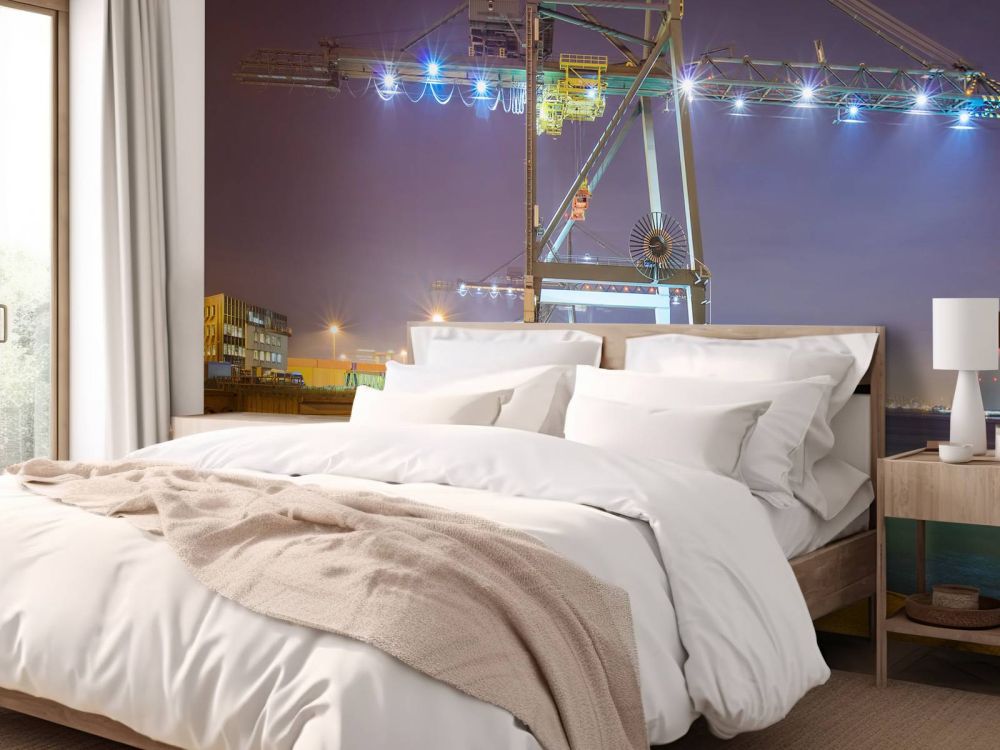 Nachtzicht op Verlichte Haven van Antwerpen