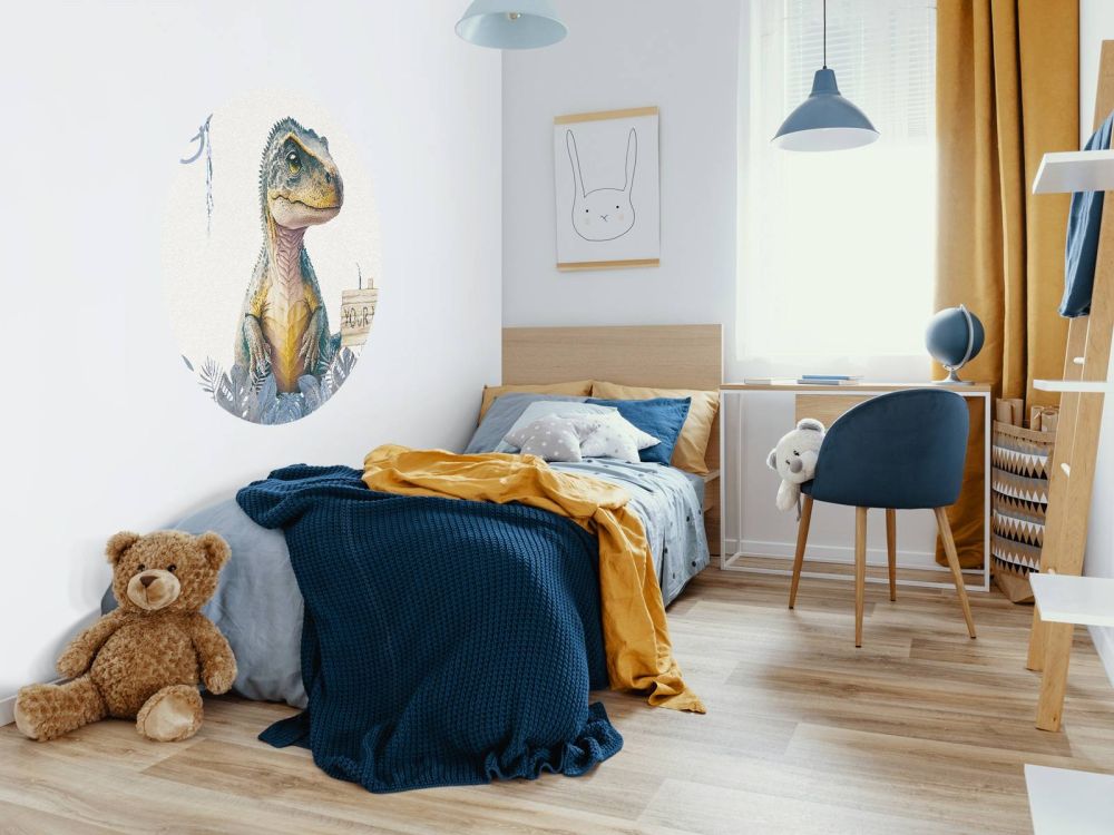 Baby t-rex in de jungle blauw