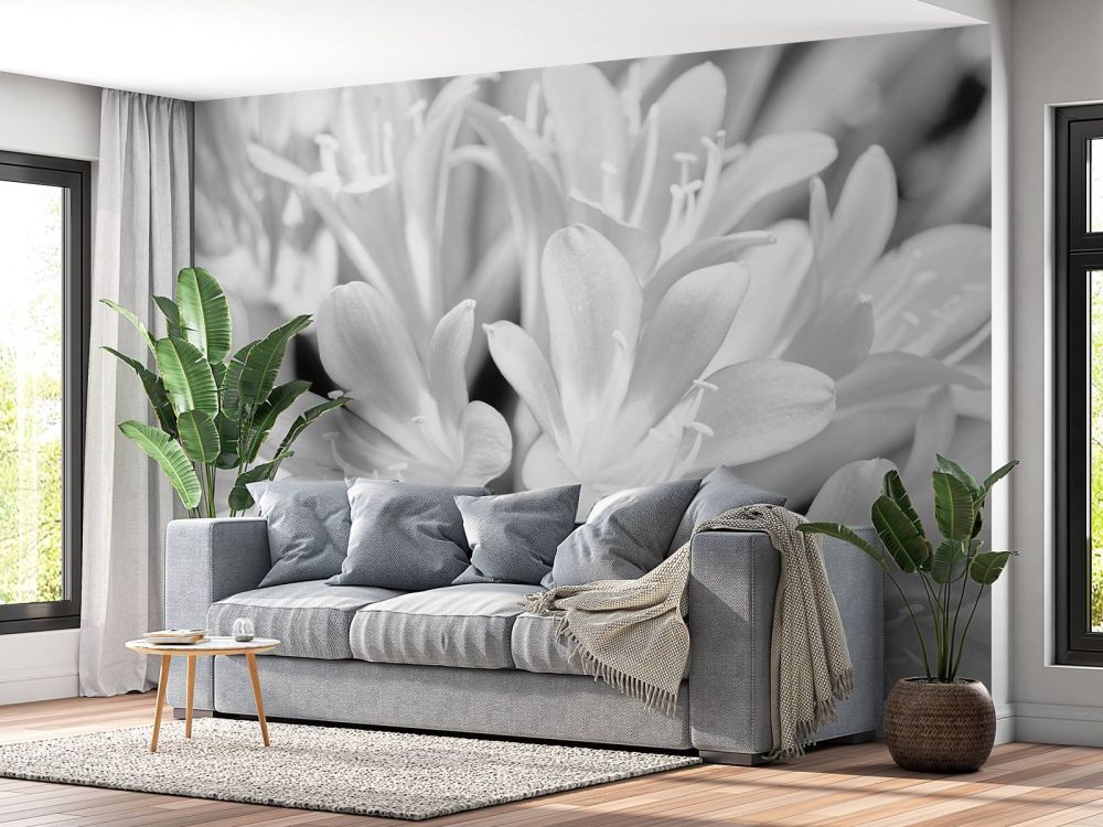 Bloemen in bloei, zwart-wit