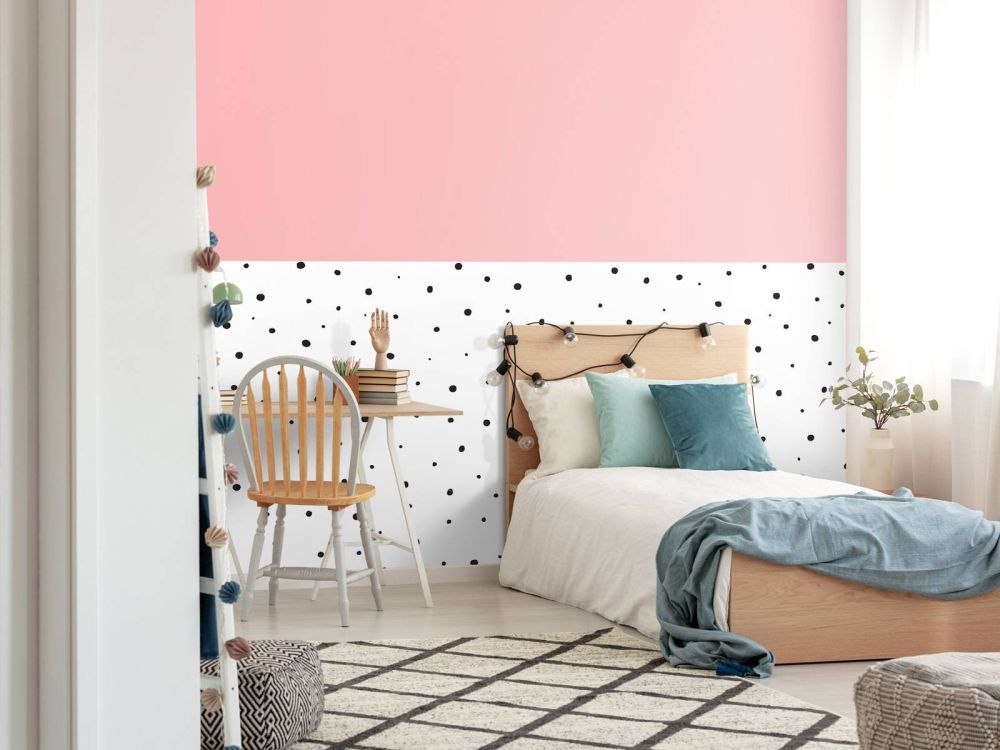 Roze en witte vlakken met zwarte stipjes