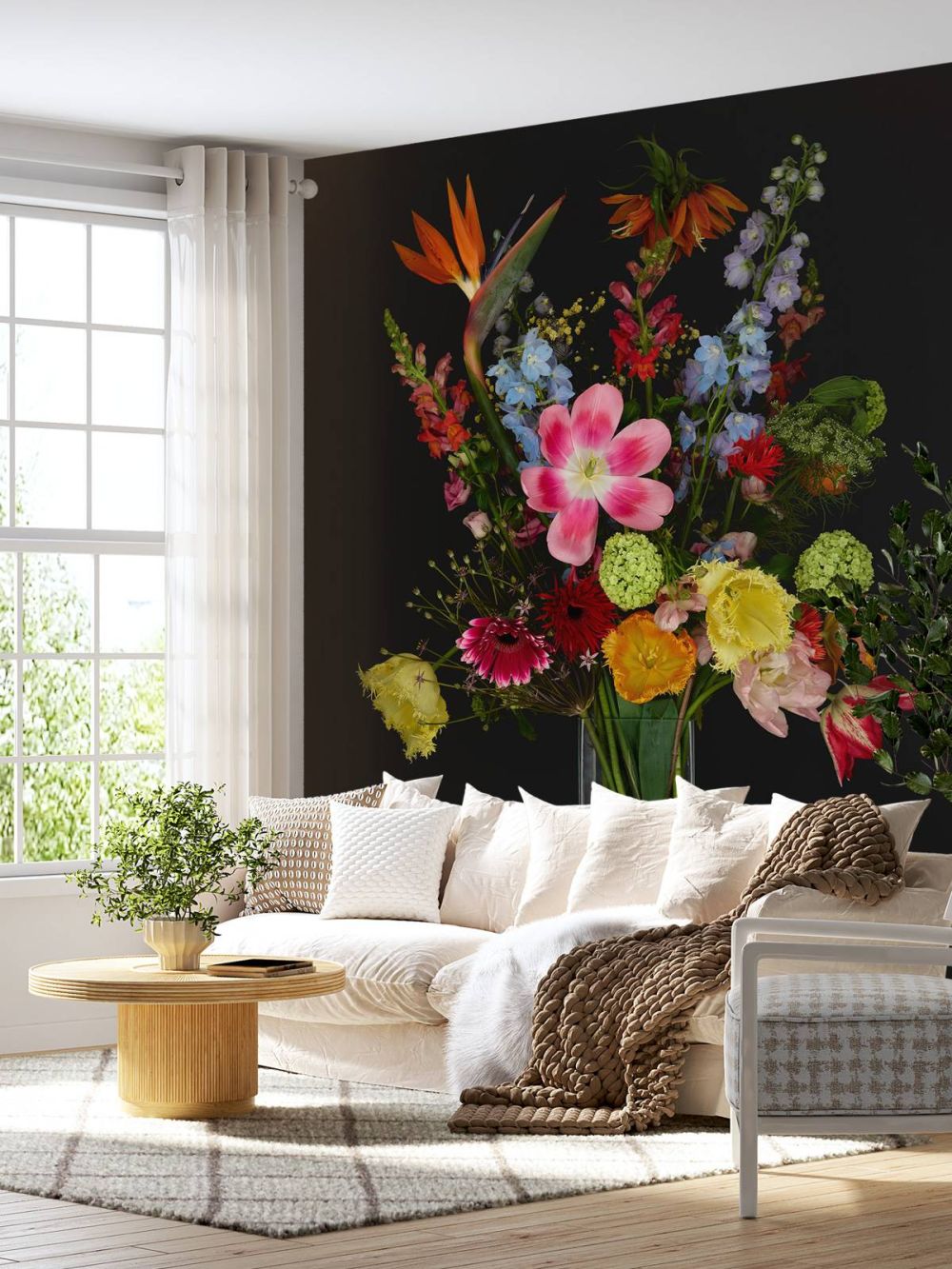 Boeket bloemen in glazen vaas