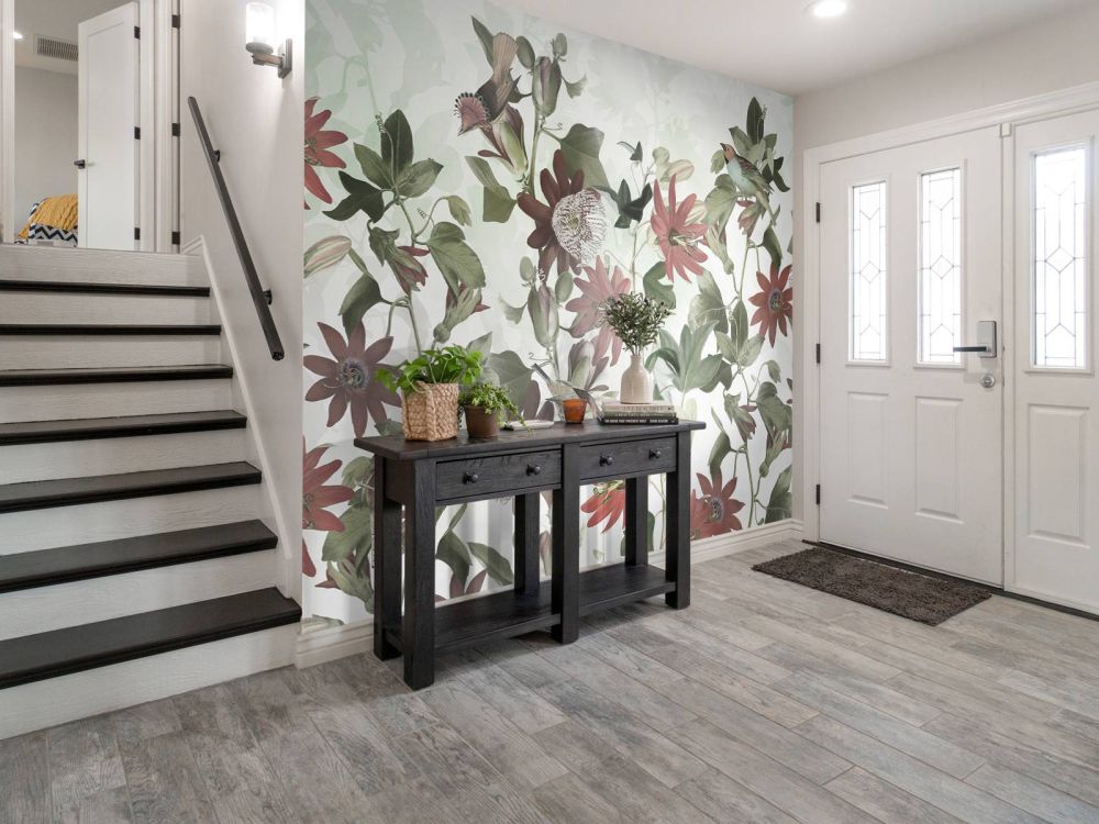 Seven Birds in Enchanted Foliage - Pastel Green