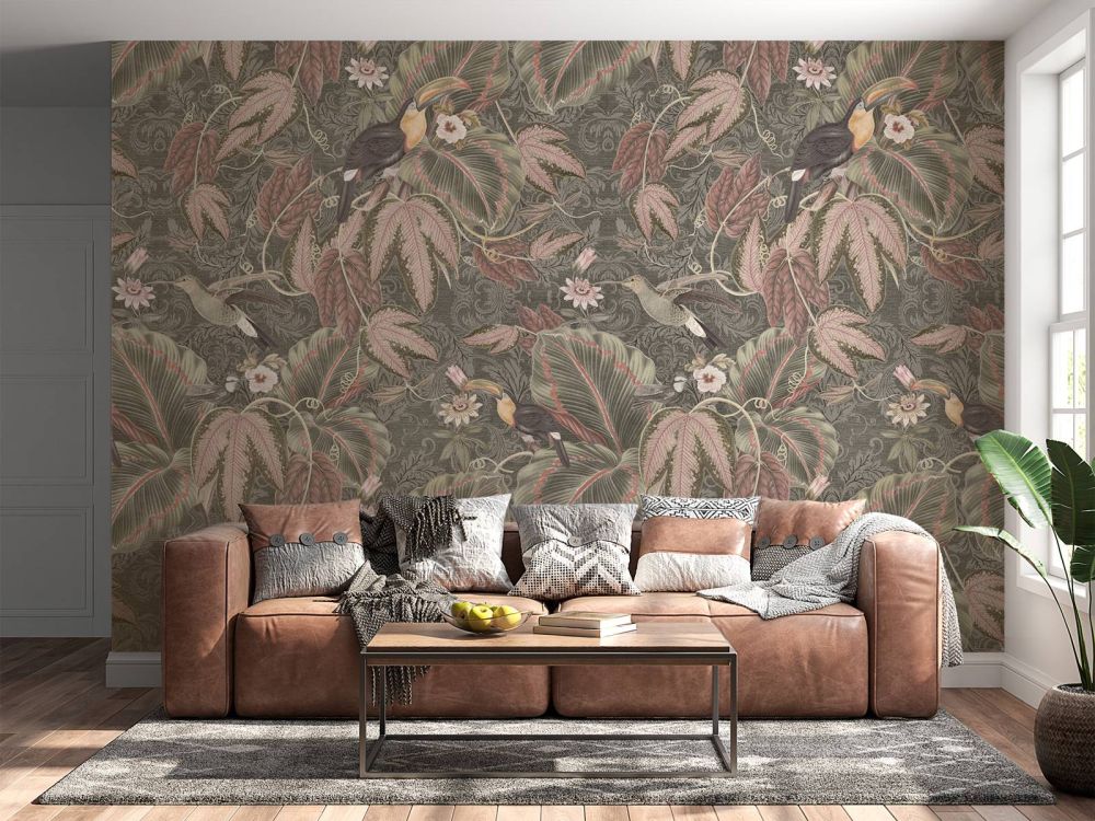 Tropische Jungle vogels & Toekans - vintage groen