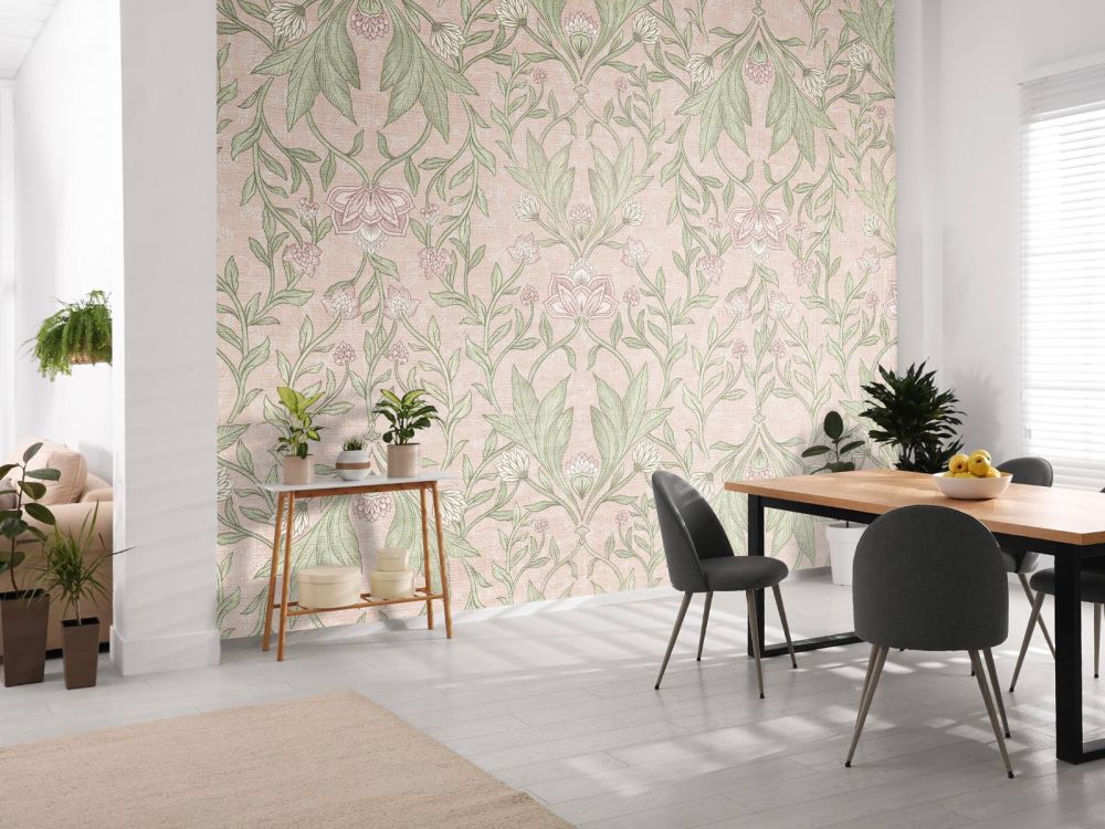 Morris bloemen damask - pastel roze
