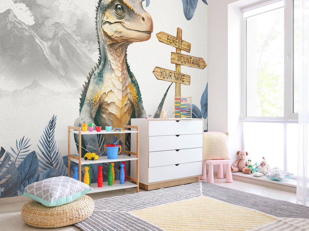 Baby velociraptor in de jungle blauw