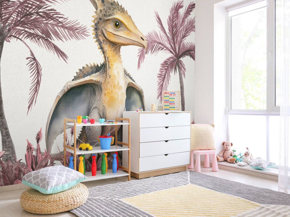 Baby pteranodon in de jungle roze