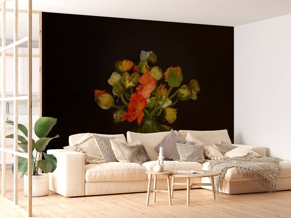 Schilderachtige vaas met bloemen