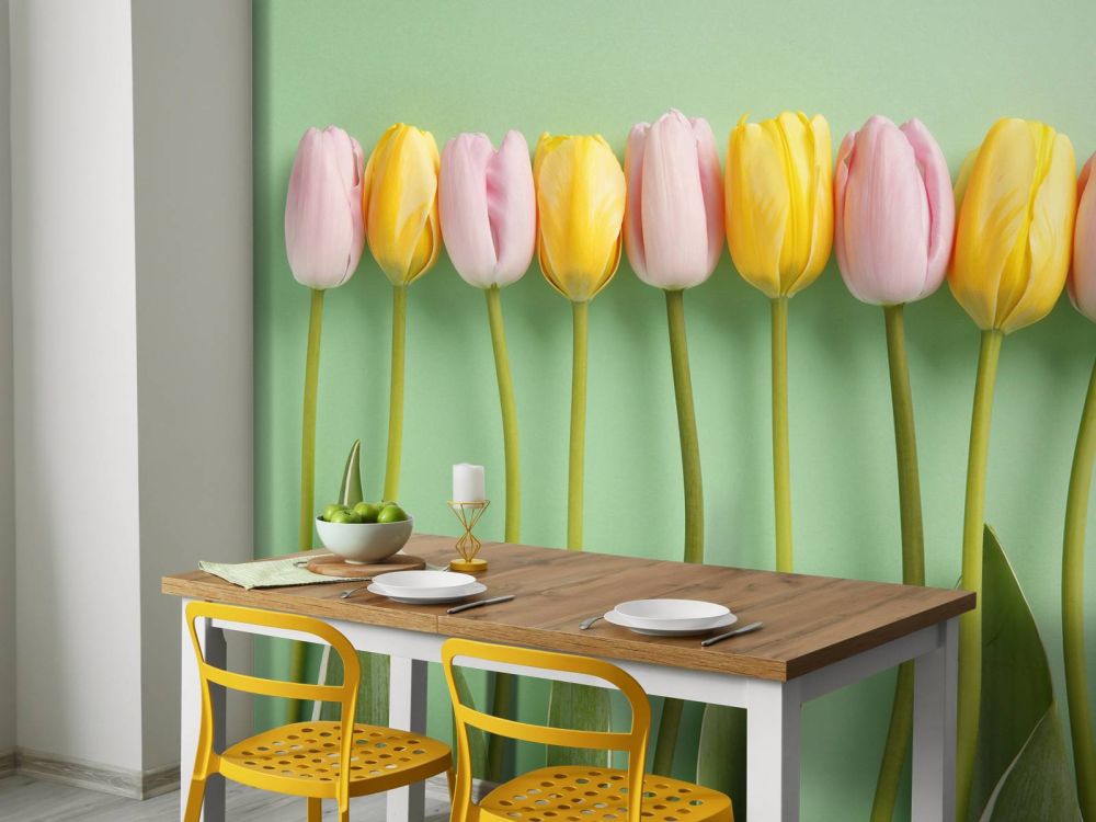 Tulpen op mintgroene achtergrond