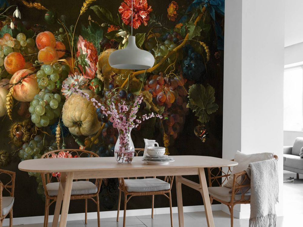 Guirlande van vruchten met enkele bloemen