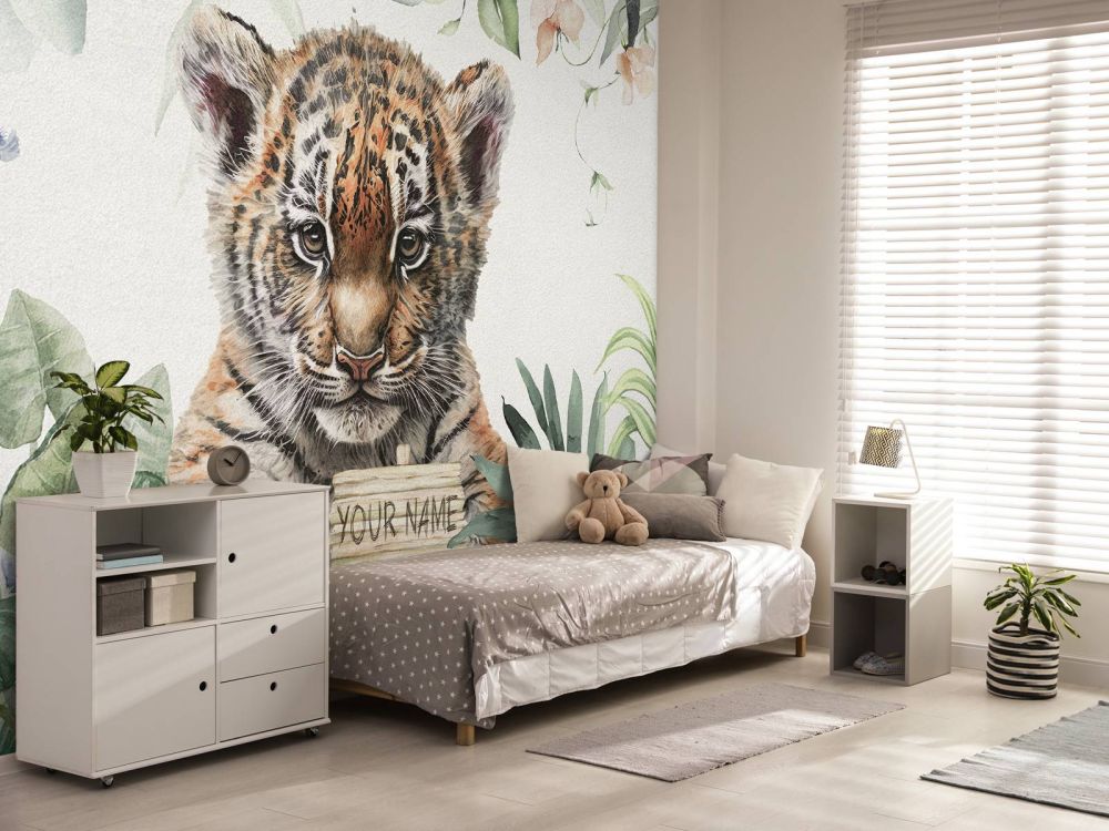 Schattige tijger met planten