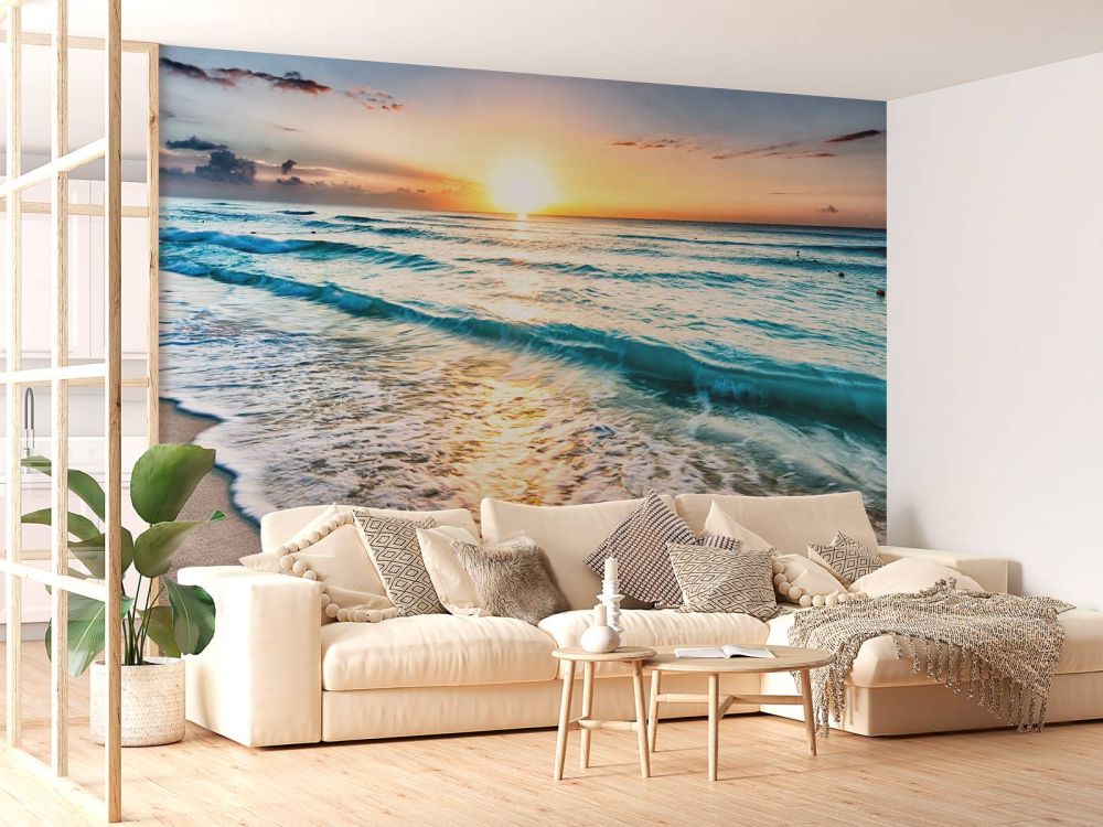 Behang met zonsondergang boven zee