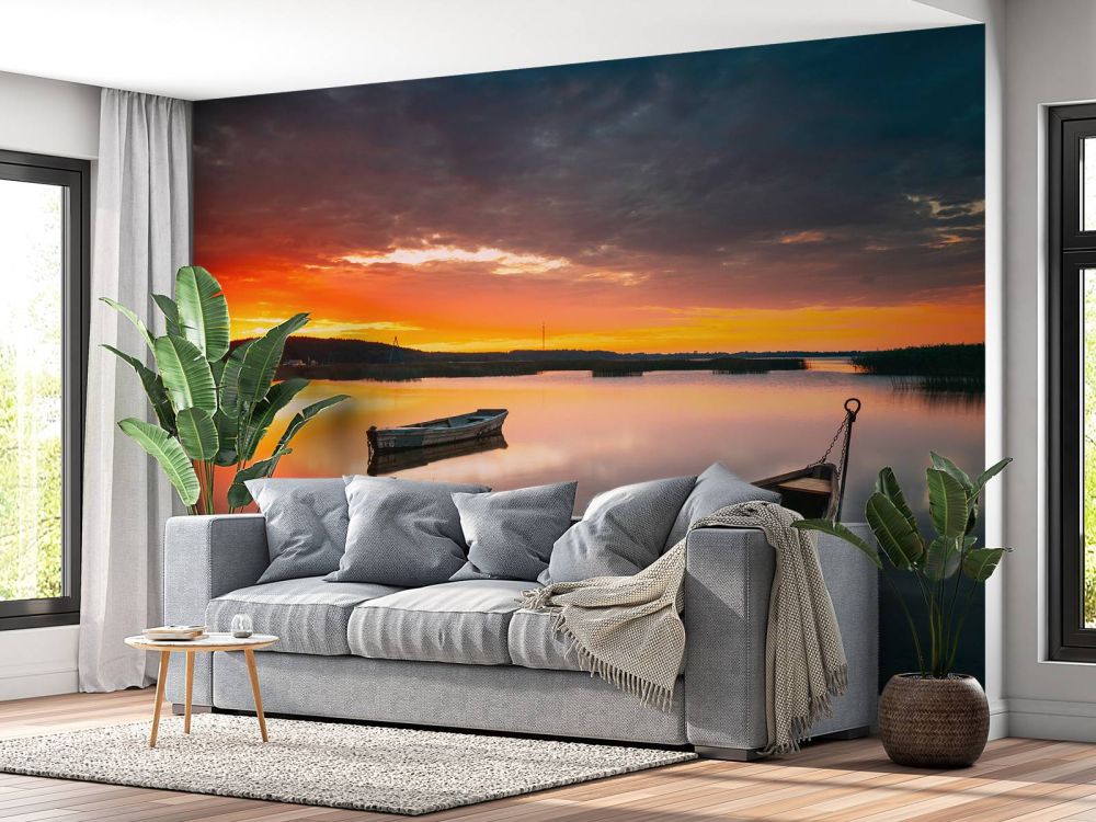 Boten met zonsondergang
