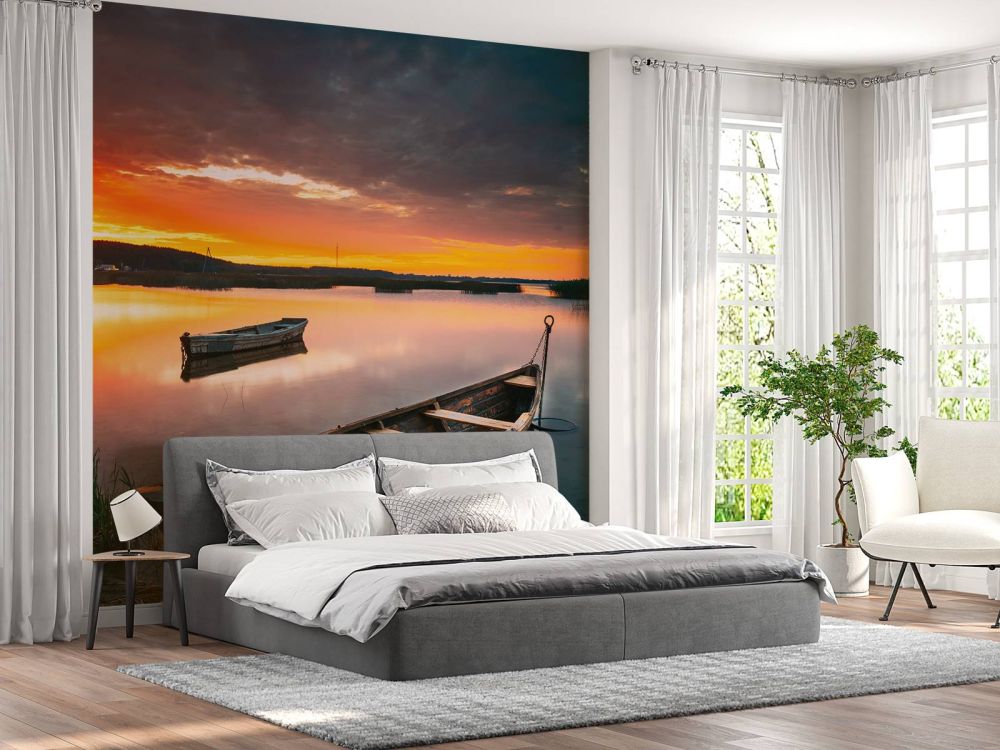 Boten met zonsondergang