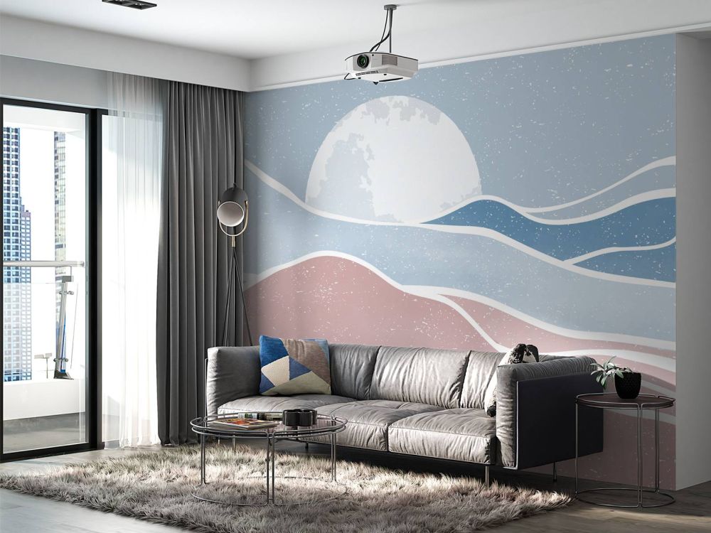 Gekleurde oceaangolven met de maan