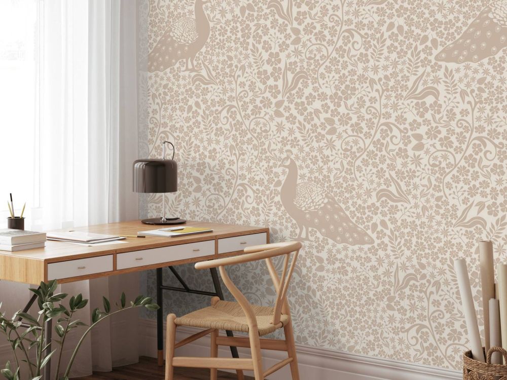 Koninklijk Pauw Damast Patroon - taupe