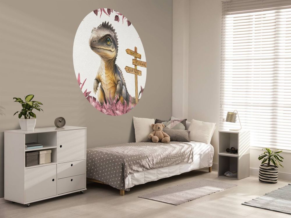 Baby spinosaurus in de jungle roze
