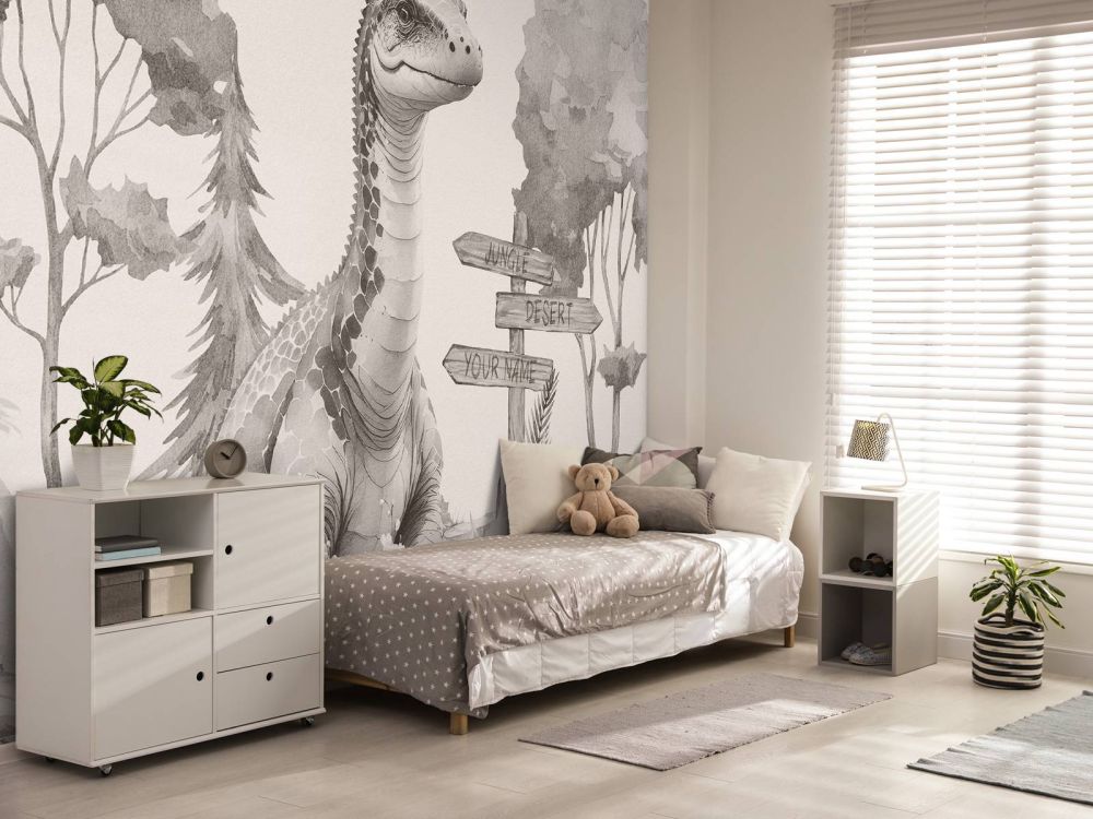 Baby brachiosaurus in de jungle beige