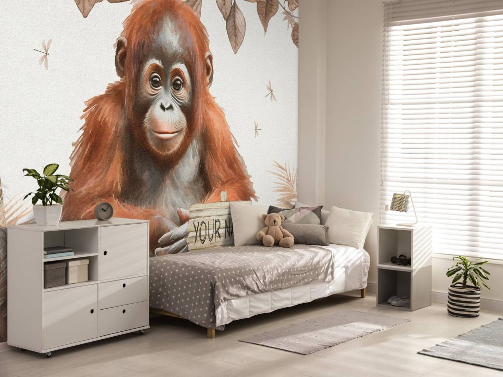 Jonge orang-oetan in de jungle taupe
