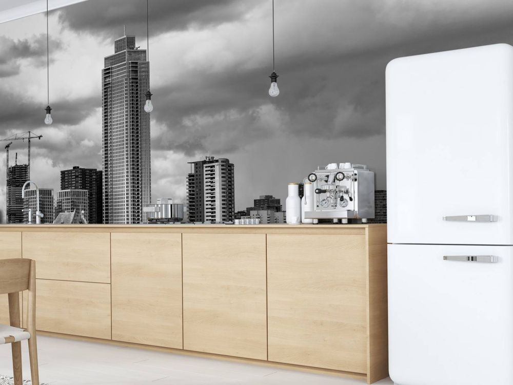 Skyline Rotterdam (Westerkade) vanaf Katendrecht (zwart wit) 