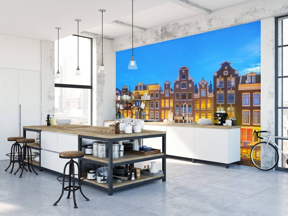 Amsterdamse huizen in de nacht