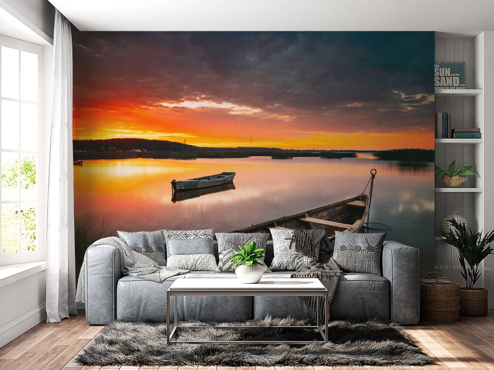 Boten met zonsondergang