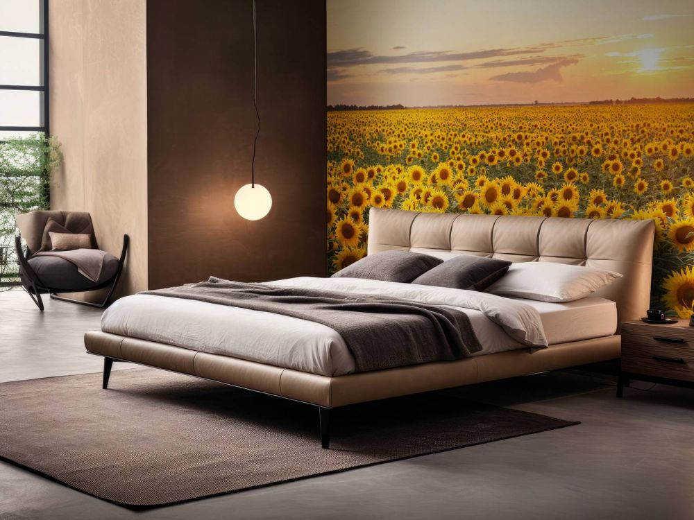 Zonnebloemen veld met zonsondergang