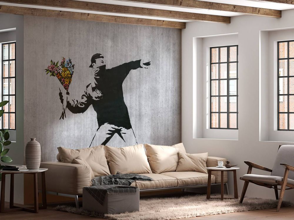 Banksy - Flower thrower, grey concrete
