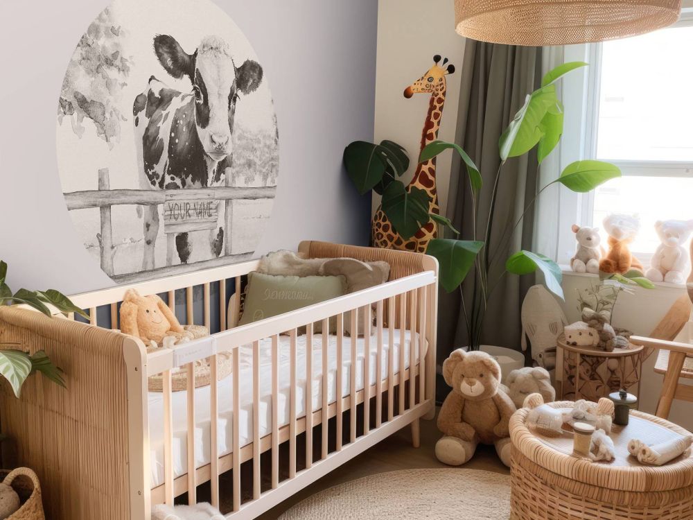 Jonge koe in een weiland beige