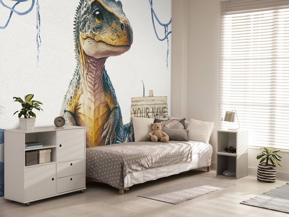 Baby t-rex in de jungle blauw