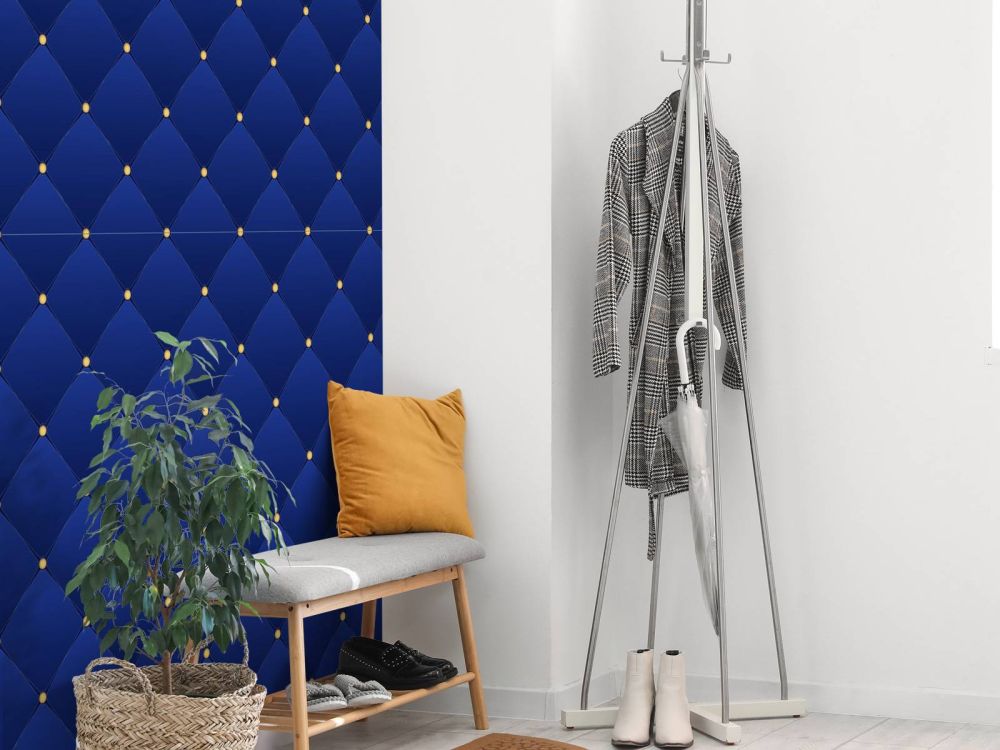 Donkerblauw chesterfield patroon