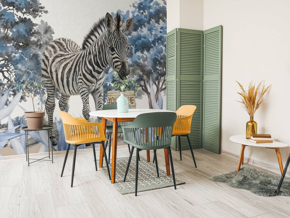 Jonge zebra in de natuur blauw