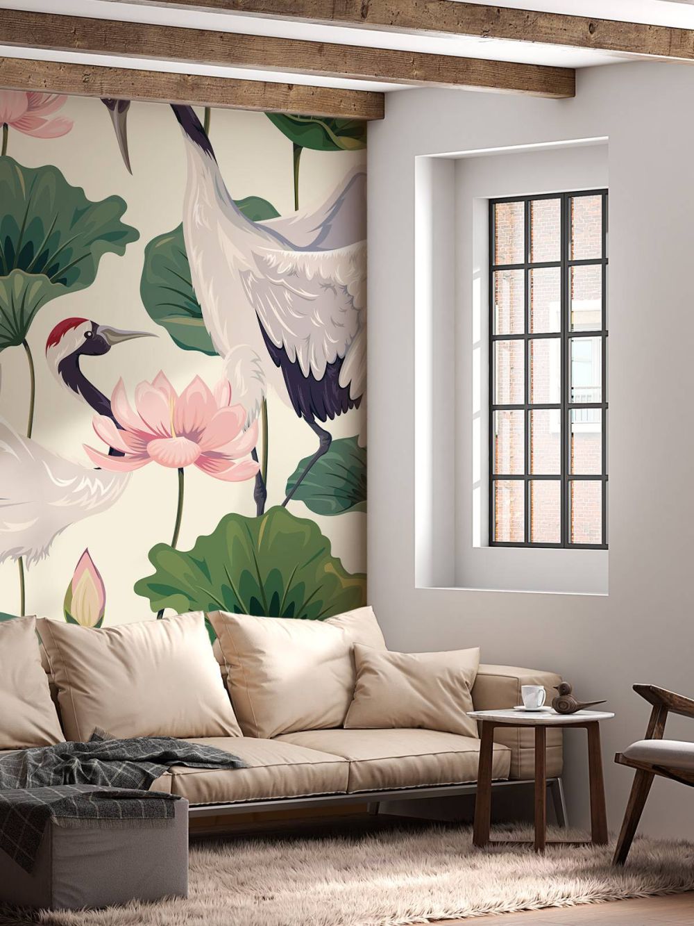 Kraanvogel paar met lotus