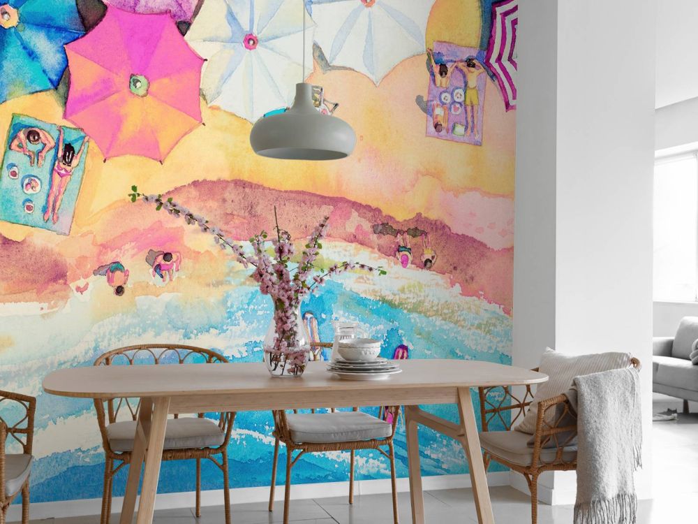 Strand met parasols