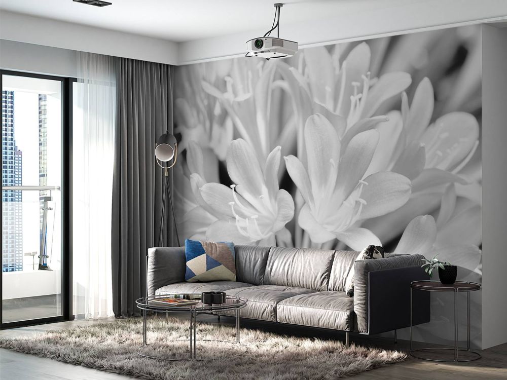 Bloemen in bloei, zwart-wit