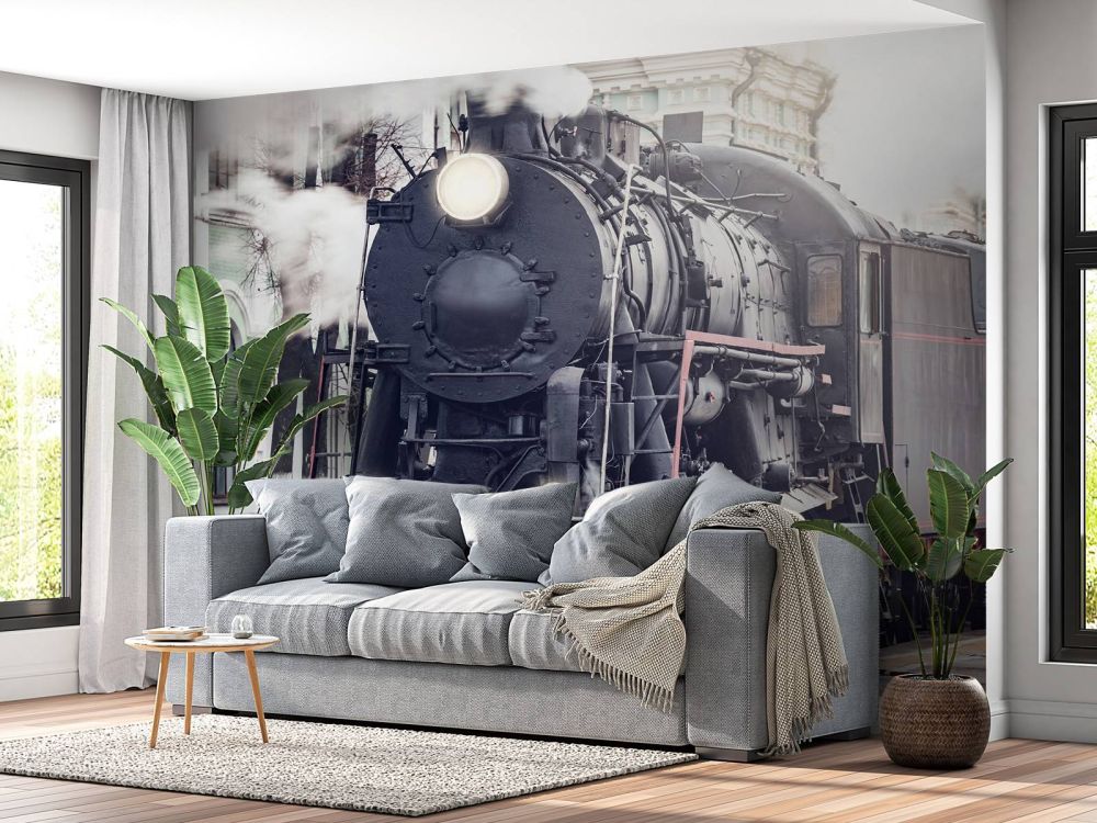 Stoomtrein met dampende stoom