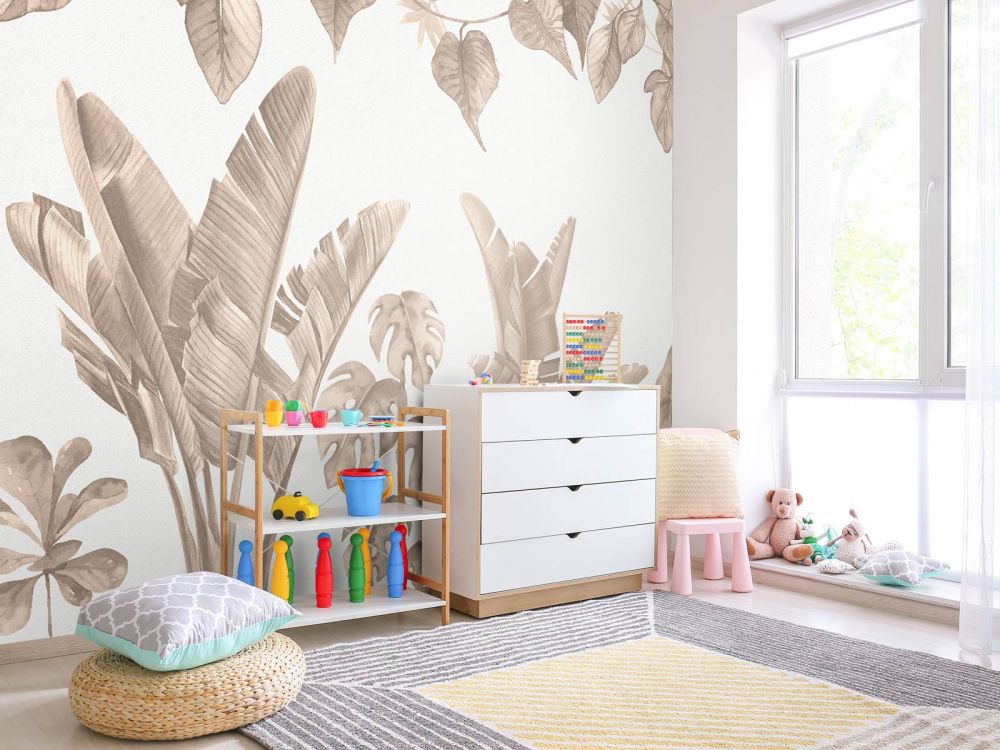 Jungle bladeren in taupe