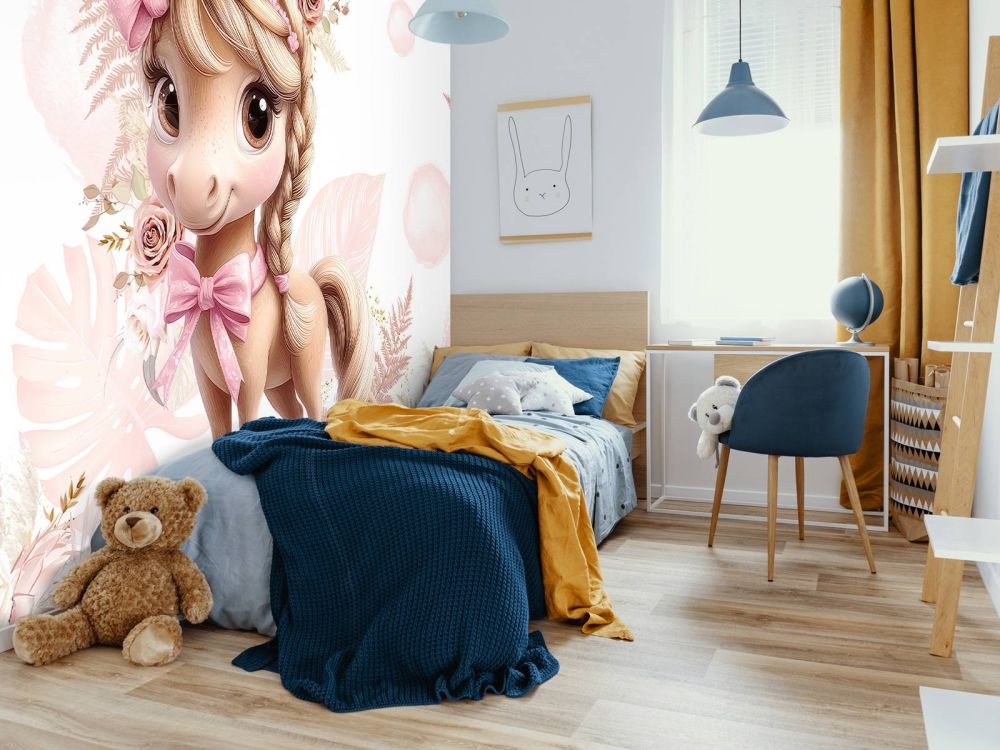 Elegante pony met roze strik