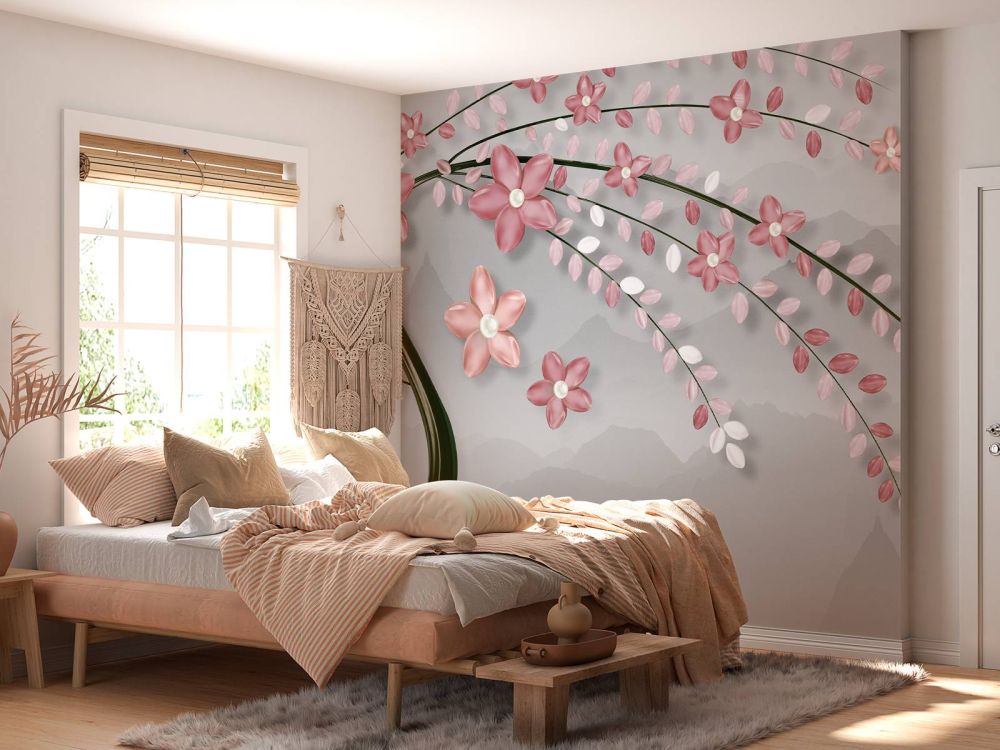 3D boom met roze bloemen