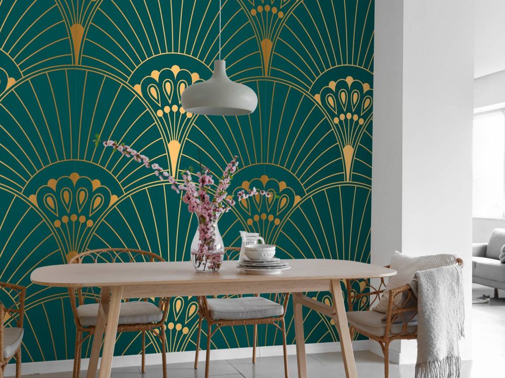Art Deco waaier in Teal