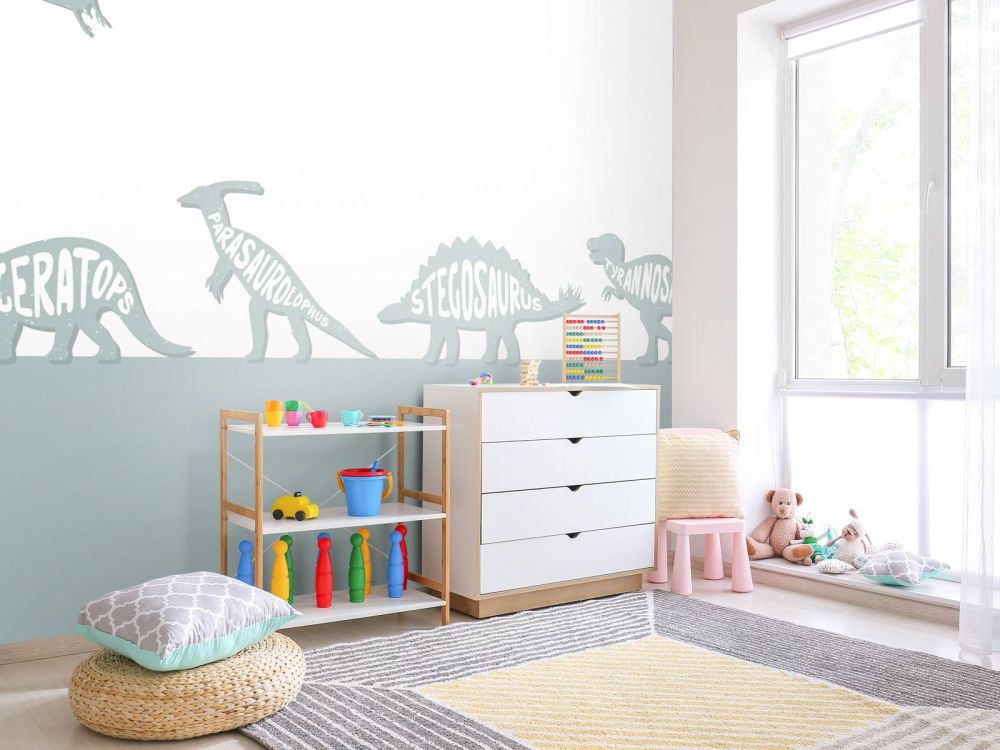 Dino's met tekst in blauw