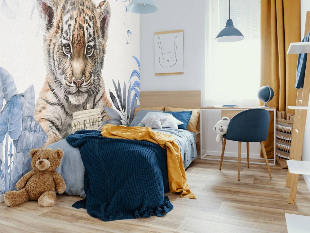 Schattige tijger met planten blauw