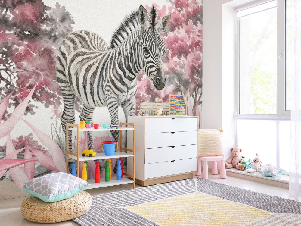 Jonge zebra in de natuur roze