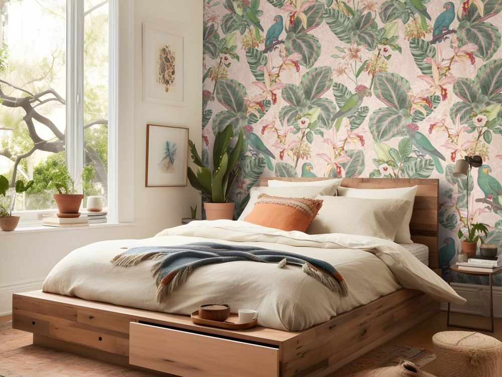 Tropische Jungle vogels & papegaaien - zacht roze