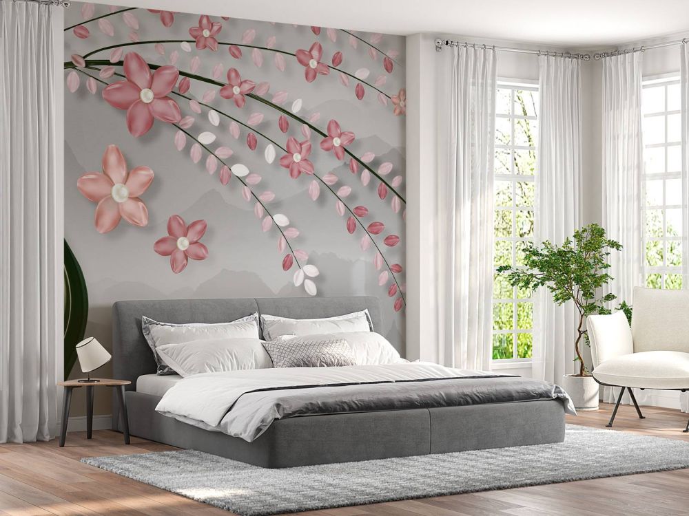 3D boom met roze bloemen